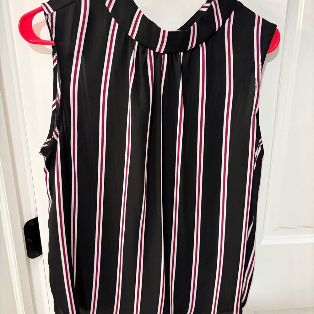 Who What Wear Black and Pink Striped Blouse
